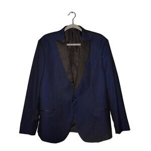 J. FERRAR $200 Blue Black Snake Print Tuxedo Blazer Satin Lapel Men's 42S